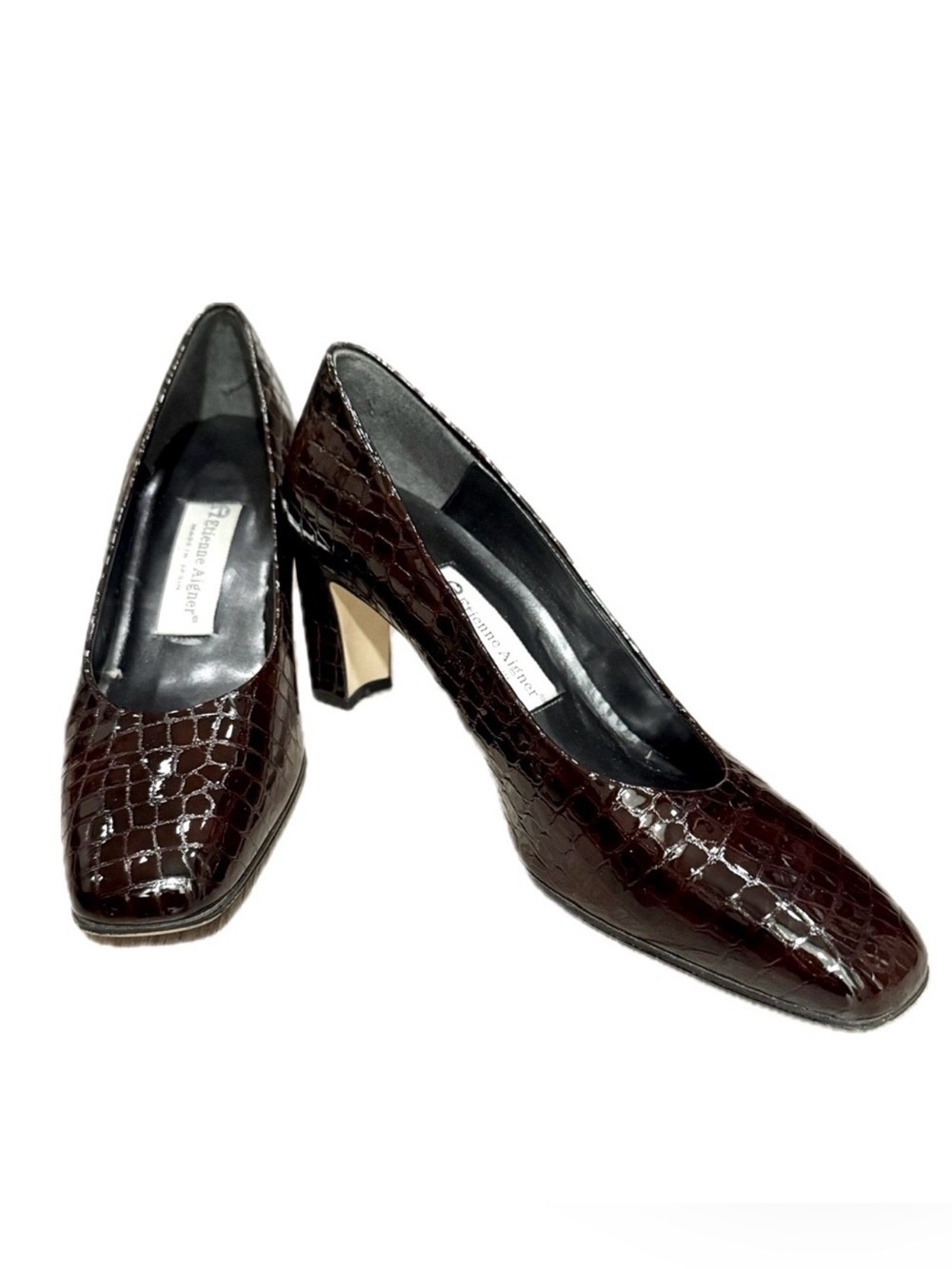 👠👜 ETIENNE AIGNER Croc Leather‎ Pumps | 90s Block Heel Old Money Chic Sz 8M
